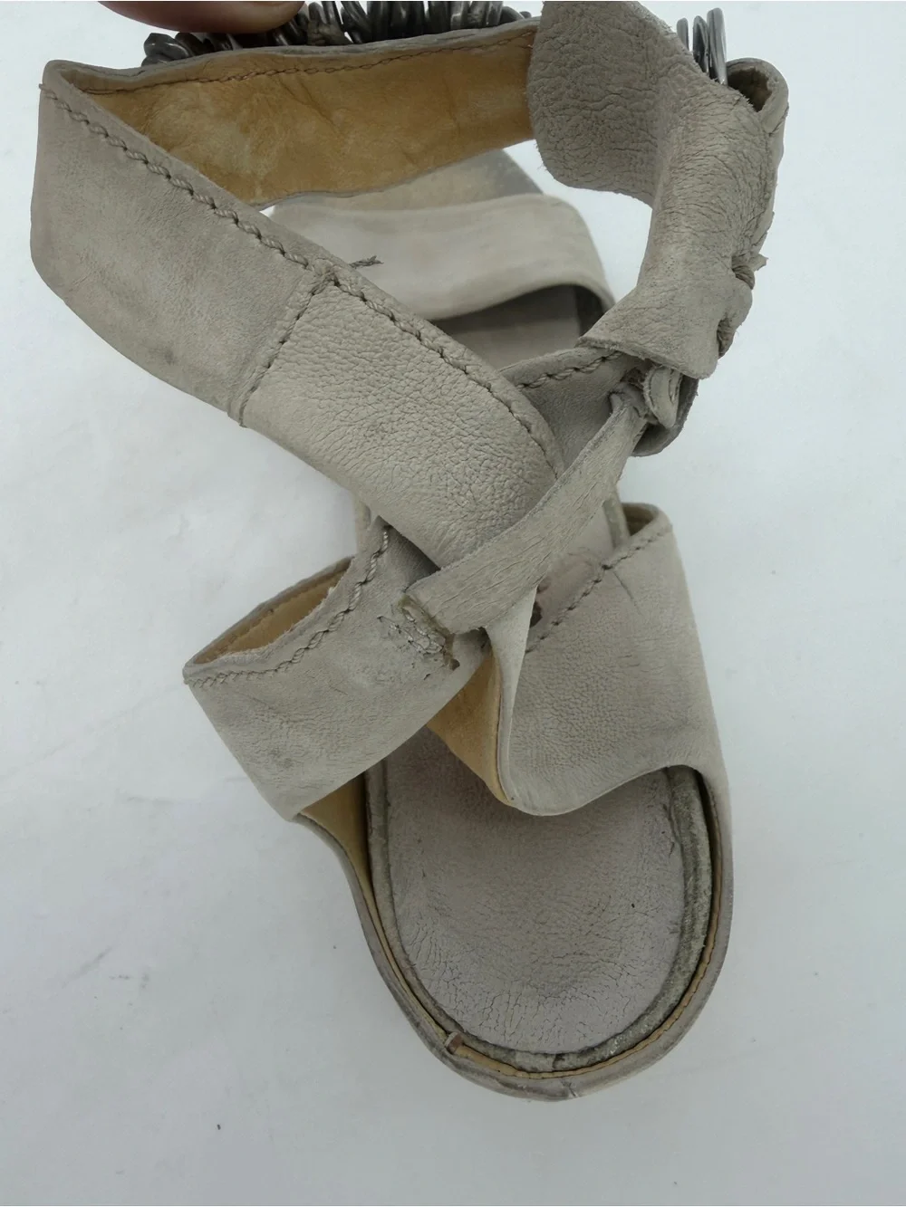 AS 98 Distressed Metallic Leather Ankle Strap Sandal Size 39